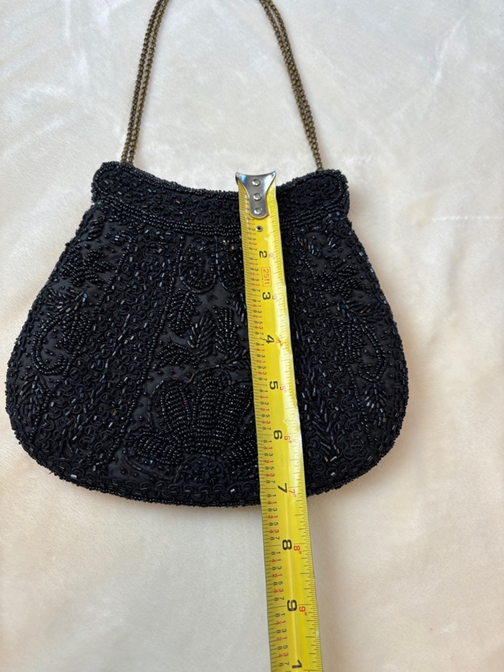 Vintage Black Beaded Evening Handbag - Fabulous w/Chain - Picture 9 of 13